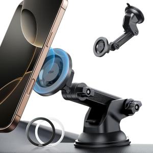 ESR Dashboard Magnetic Phone Holder for Car, for MagSafe Car Mount, Windshield Vacuum Car Mount for iPhone 17/16/16e/15/14/13/12, Samsung, Pixel 10, Charging Not Supported, 2 Metal Rings Included
