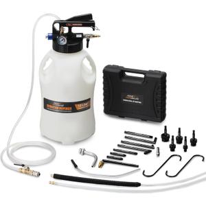 FOUR UNCLES 10L Transmission Fluid Pump - Pneumatic Transmission Fluid Extractor and Dispenser with 15 Metal ATF Adapters and Pressure Gauge for Automotive Use, Transmission Fluid Transfer Pump Kit
