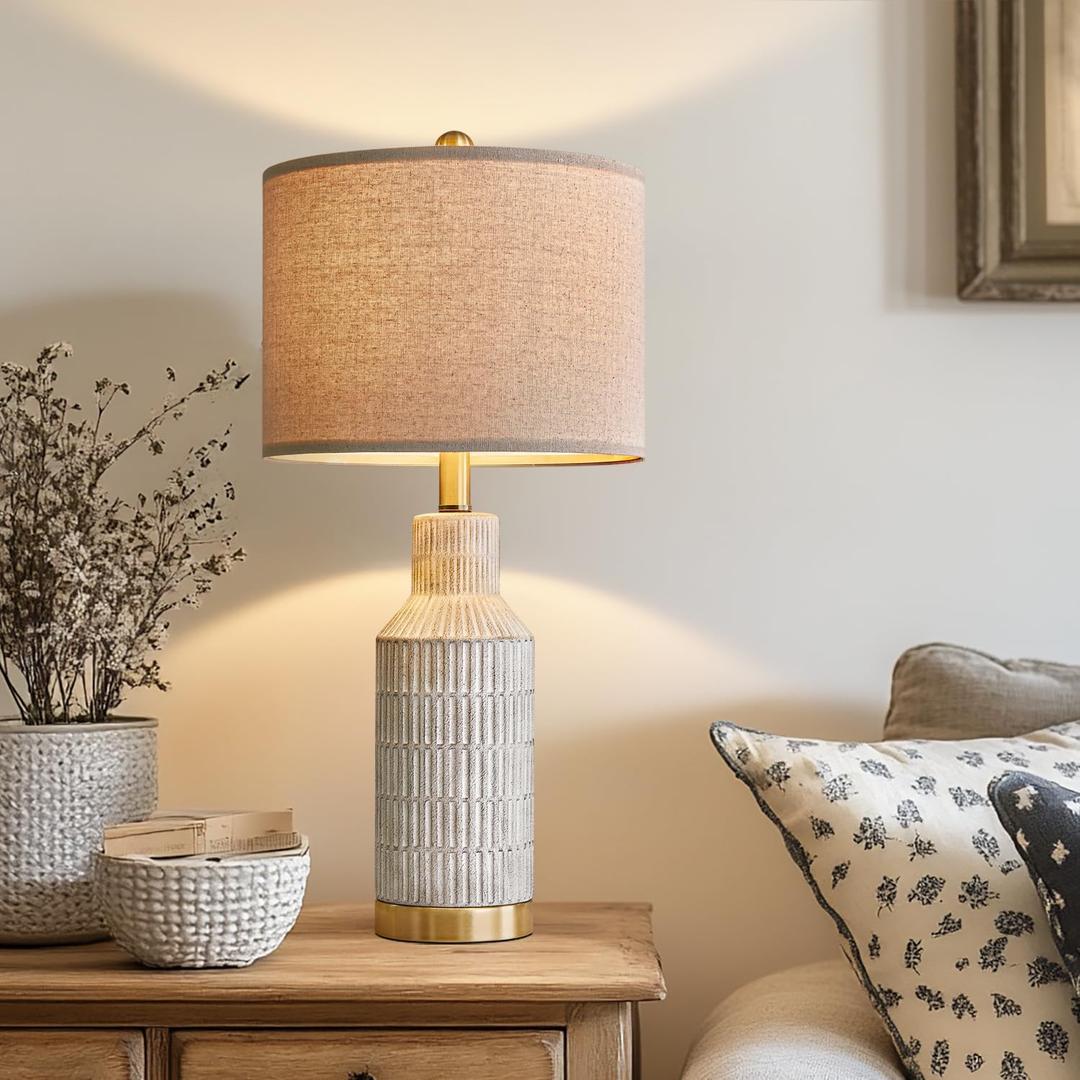 USumkky 25" Modern Ceramic Lamps Single Table Lamp for Living Room Bedroom Farmhouse Nightstand Bedside Lamps