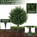 Chillchard 21" Artificial Cypress Topiary Outdoor Plants with Spike, 2 Pack Faux Cedar Bushes UV Resistant Fake Shrubs for Front Porch Dcor