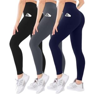 Blisset 3 Pack High Waisted Leggings for Women with Pockets Soft Active Tummy Control Pants for Yoga Running & Daily Wear (Small-Medium, 012-black/Gray/Navy Blue)
