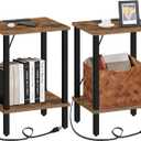 TUTOTAK End Table with Charging Station, Side Table with USB Ports and Outlets, Nightstand, 2-Tier Storage Shelf, Sofa Table for Small Space, 1 Package2PCS TB01BB041 (Brown)