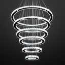 Siljoy Modern Crystal Chandelier Lighting, 6 Ring Chandelier LED Ceiling Lights Fixtures with 3-Color, High Ceiling Foyer Chandeliers for Living Room Dining Room Staircase, D8-12-16-20-24"-28"