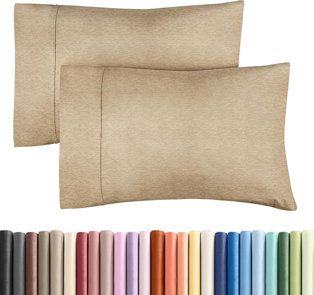 King Pillow Cases Set of 2 - Ultra Soft Hotel Quality Pillowcase Covers - Comfy, Cozy & Wrinkle Free - Shrinkage and Fade Resistant - Machine Washable Pillow Protectors - 2 Piece Set - Heathered Tan