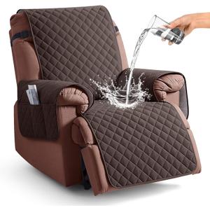 KinCam 100% Waterproof Recliner Chair Cover, Reclining Couch Covers for Pets, Dogs, Recliner Couch Slipcover Furniture Protector with Elastic Straps for Kids(30", Chocolate)