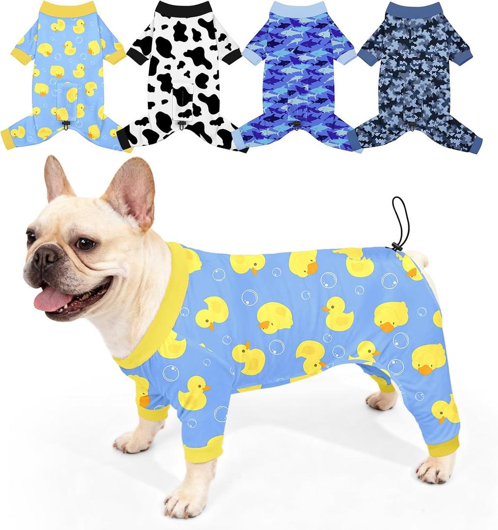 Bienbee Dog Pajamas, 4 Pack Dog Recovery Suit Shedding Suit Cute Soft Puppy Clothes Dogs Pjs Onesies Jammies Adjustable Breathable & Stretchy Clothes for Small Medium Large Dogs Girl Boy Puppy-L
