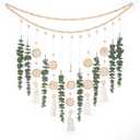 Artificial Hanging Eucalyptus Wall Decor Fake Greenery Leaves Wall Hanging Plants on Long Wooden Beads Garland Wall Art Large Boho Rustic Farmhouse Decor for Bathroom Bedroom Living Room Sage Green