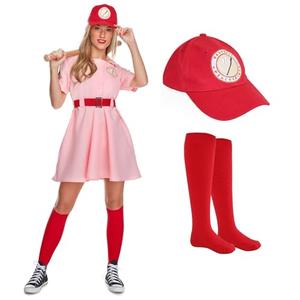 Morph - Pink Baseball Costume - Dottie Baseball Costume - Halloween Costumes For Women - Movie Character Costume Plus Size, Size Large