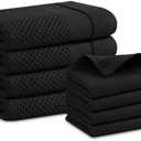 Homaxy Kitchen Towels and Dishcloths Set, 12 x 12 and 13 x 28 Inches, Set of 8 100% Cotton Waffle Weave Kitchen Towels, Super Soft and Absorbent Dish Cloths, Black