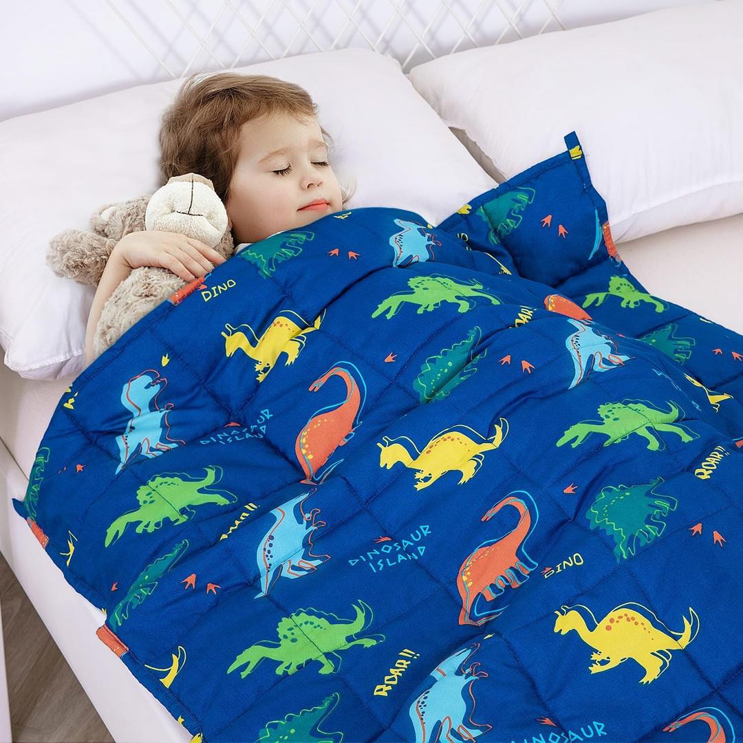 Kivik Weighted Blanket 3lbs, Blue Dinosaur Weighted Blankets, Cute Small Weighted Blankets 3 Pounds, Washable Soft Heavy Blanket Throw for All-Season, 36x48 Inches Blue