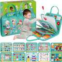 Goobaetoy Montessori Busy Board - Sensory Learning Toys for Toddlers 3-6 Years-10 Pages-32 Activities, Airplane Car Travel Educational Toys for Autism, 3 Years Boy Birthday Gift (Cyan)