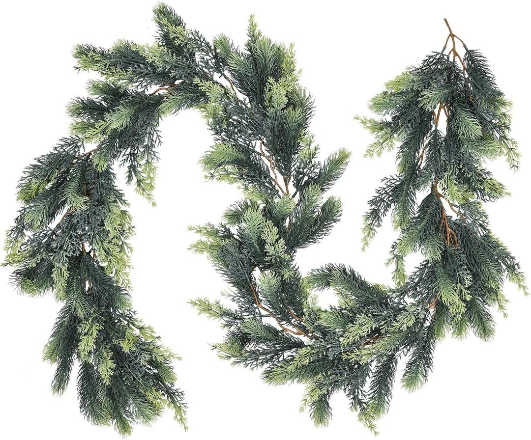 Pine Christmas Garland, 6Ft Realistic Cedar Cypress Greenery for Holiday Mantel Fireplace Table Centerpiece Decor
