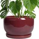 SQOWL Ceramic Pot for Plants - 10 Inch Indoor Planter with Drainage Hole and Saucer, Round Modern Planter Outdoor, Decorative Large Plant Pot for Flower, Living Room Decor, Garden Gifts, Red