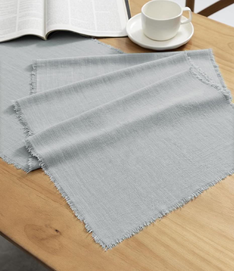 Vitalizart Light Blue Table Runner 14 x 120 Inches Long Slub Texture Cotton Linen Table Runner for Rustic Home Decorations Dining Room Wedding Decor Reception Bridal Shower Thanksgiving Christmas