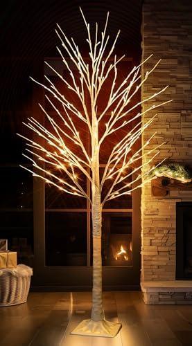 TW SHINE 144 LED Lighted Birch Tree, 6 FT Pre-lit Artificial Christmas Trees for Thanksgiving Christmas Decorations Indoor Home Bedroom Outdoor Festival Wedding Party, Warm White
