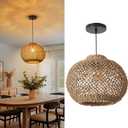 Arturesthome Rattan Woven Pendant Lights Shades, Hand-Woven Boho Chandelier Lighting, Handmade Hanging Lamp Crafts Lampshade for Dining Room W 16.5", 16.5" * 12.9"