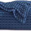 Bedsure Cooling Cotton Waffle Queen Size Blanket - Lightweight Breathable Summer Blanket of Rayon Derived from Bamboo for Hot Sleepers, Luxury Throws for Bed, Couch and Sofa, Navy, 90x90 Inches