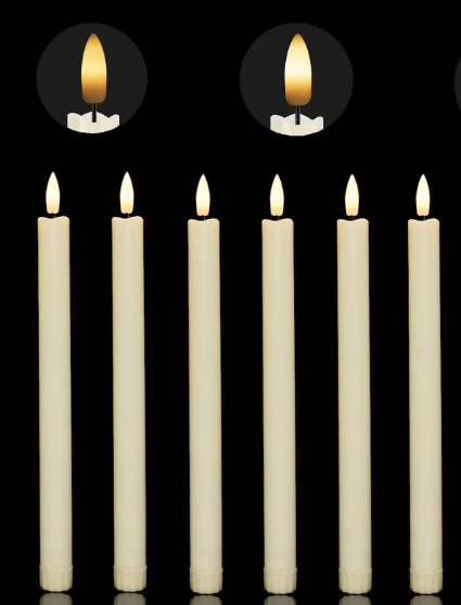 15 Ivory Battery Operated Taper Candles for Wedding Valentines Table Centerpieces Home Decor