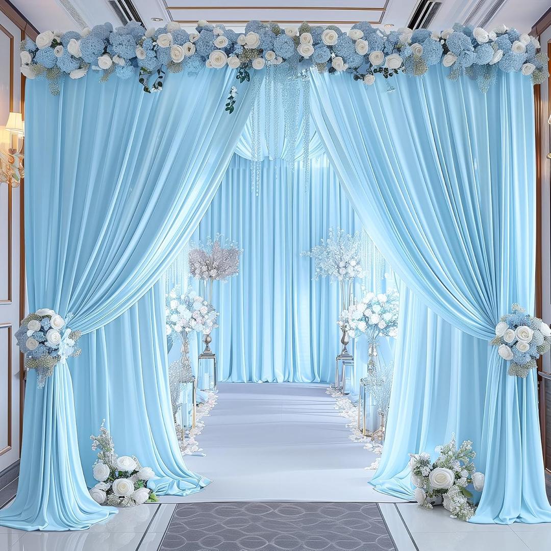 16x10FT Baby Blue Backdrop Curtains for Wedding Parties, Wrinkle Free Polyester Photography Backdrop Drapes for Wedding Baby Shower Birthday Parties Stage Background Stand Decorations 4x10ft,4 Panels