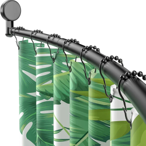 Curved Shower Curtain Rod 42-74 Inch Suction cup Shower Curtain Rod for Bathroom or Windows Shower Curtain Tension Rod Tension Rod for Windows Adjustable Length Black