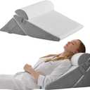 Wedge Pillow Headboard, 3PCS Orthopedic Bed Wedge Pillows Set for After Surgery, Adjustable Pillow Wedge for Acid Reflux&Back Pain Relief, Sleeping, Back Pillow for Bed Sitting Up, White/Grey (Adjustable 9&12 Inch + 1 Head Pillow)