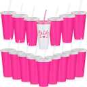 16 Pcs Babe Bachelorette Cups Bachelorette Party Tumbler with Lids and Straws Bridesmaid Cups Bridal Cup Plastic Travel Mug for Wedding Bachelorette Party Supplies Gifts (Rose Pink,24 oz)
