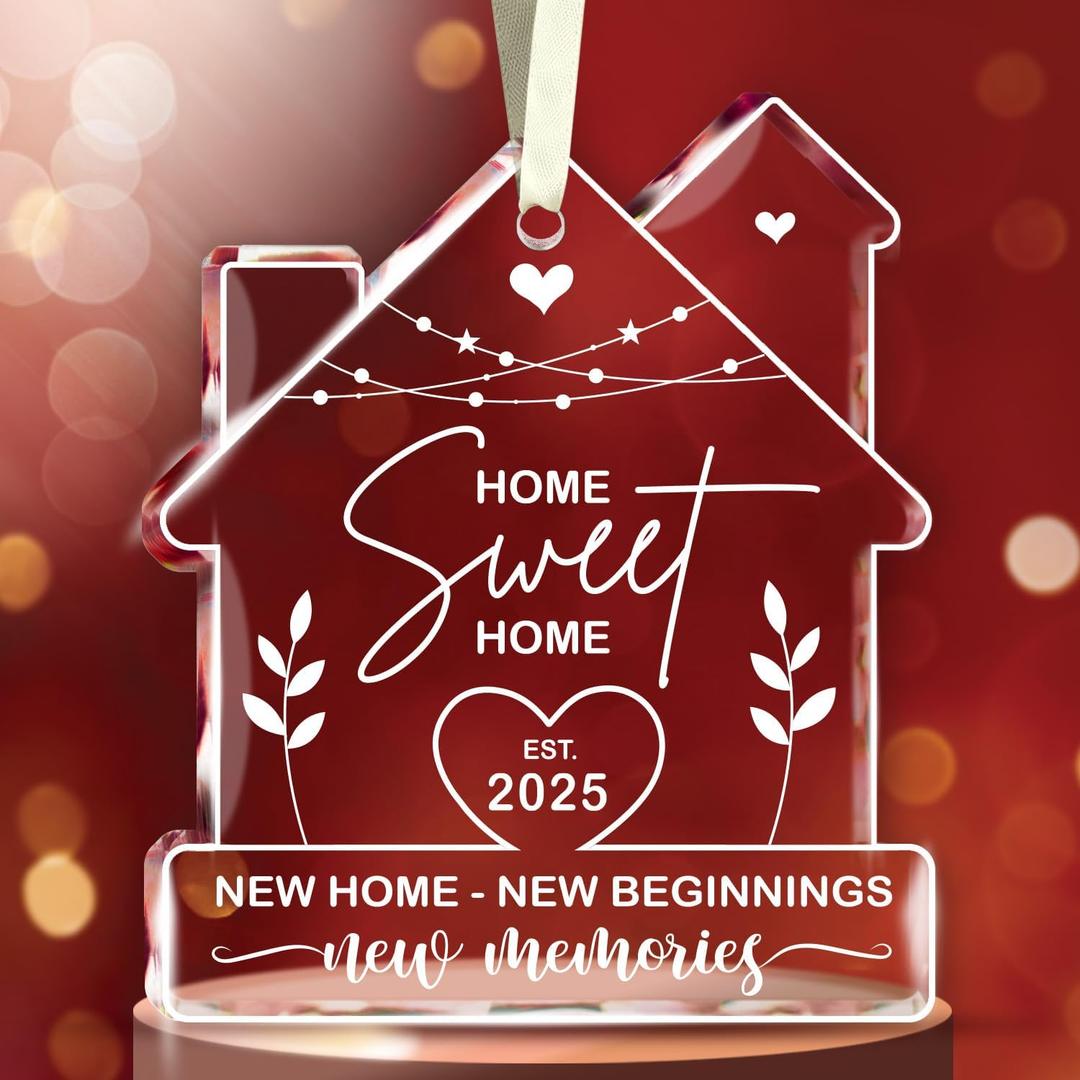 2 x NewEleven House Warming Gifts, New Home Ornament 2025, Dream Home Gift Ideas Decor - Welcome Home Gifts, Housewarming Gift New Home, Best Housewarming Presents 2025 - Glass Ornament