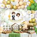 2 x 100Pcs Baptism Decorations for Twins, Nuestra Primera Comunion Backdrop Christening Party Decorations Green and Gold Balloon Garland Kit Baptism Christening Religious Party Baby Shower