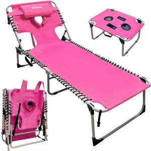 Backpack Sun Tanning Chair with Face Hole & Beach Table, 5-Position Adjustable Folding Lounge Chair Outdoor for Lawn Patio Garden