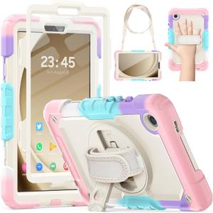HXCASEAC Case for Samsung Galaxy Tab A9 8.7 Inch, Protective with Screen Protector/Hand Strap/Pen Holder, Sturdy Shockproof for Samsung A9 Tablet Case SM-X110 SM-X115 SM-X117 - Pink