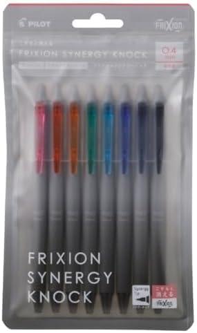 PILOT Frixion Synergy Knock, 8 Color Set, Slide Clicker Retractable Erasable Gel Ink Pens with Synergy Tip, Refillable Extra Fine Point 0.4mm, 8-Pack, Assorted Colors, LFSK-14-8C
