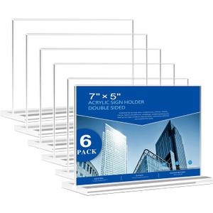 Acrylic Sign Holder 7x5, 6 Pack Clear Double Sided Table Sign Holder Horizontal Picture Frame Desktop Display Stand Plastic Paper Holder Table Tent Suitable for Restaurants Office Store Show Fair