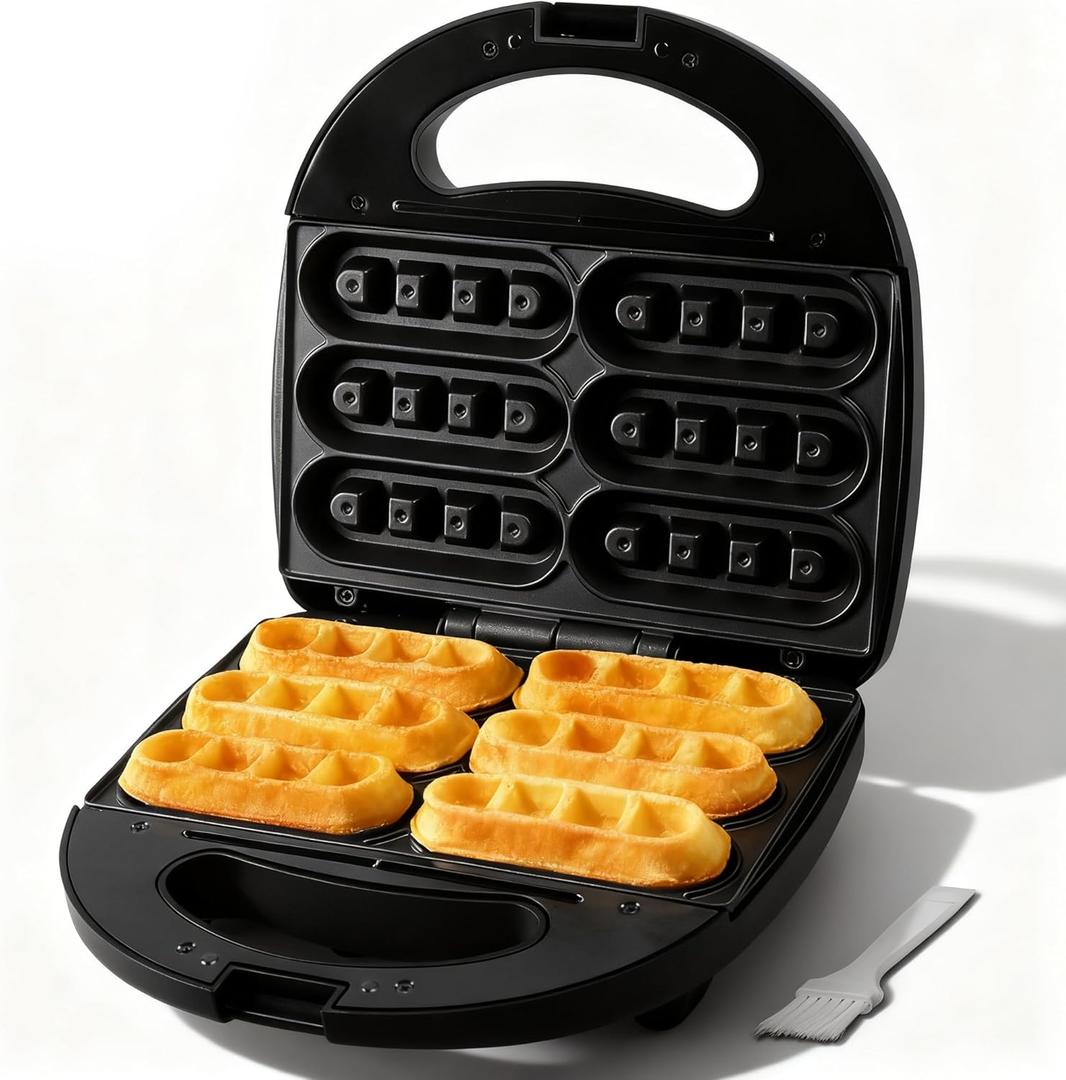 Waffle Stick Maker, Mini Waffle Maker Iron, Makes 6 Waffle Sticks, Ideal for Breakfast, Snacks, Desserts and More