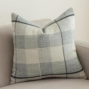 vctops Rustic Lattice Cotton Linen Decorative Throw Pillow Cover Embroidery Square Cushion Cover Pillowcase for Sofa Bedroom Couch (Grey White Plaid, 16"x16")