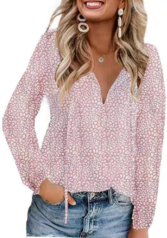 Women's Short Sleeve Casual Shirts Boho Floral Print V Neck Tops Loose Blouses (S)