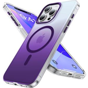 Magnetic for iPhone 14 Pro Case [Compatible with MagSafe] [Strong Magnetic] [10FT Military Grade Protective] Translucent Matte Slim Case for iPhone 14 Pro Phone Case (6.1"),Gradient Deep Purple