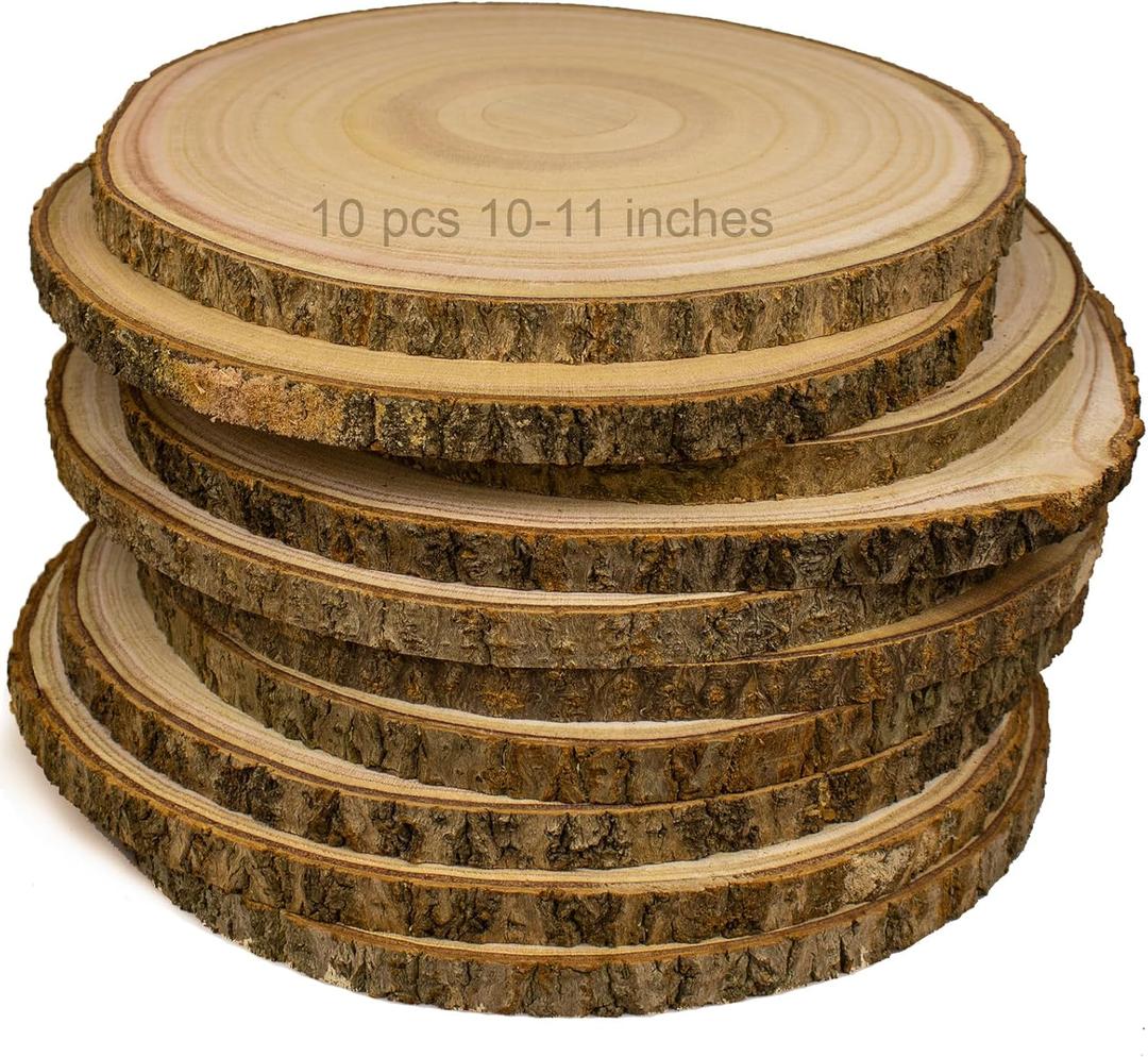 Large Unfinished Wood Slices for Centerpieces 10 Pcs 10-11 inches Natural Wood centerpieces for Tables Table Decor, Rustic Wedding CenterpiecesWood Rounds for Crafts, and Wooden Christmas Decoration