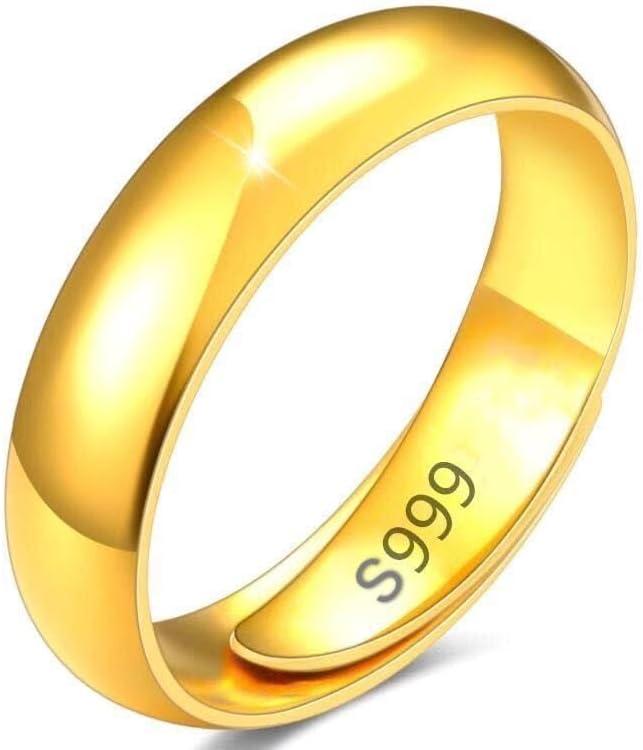 24K Yellow Gold Couples Rings 4mm 5mm Tungsten Wedding Band Adjustable Ring for Men Women Gold Domed High Polish Comfort Open Ring Couples Gifts for Men 5mm