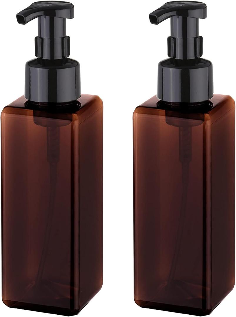 UUJOLY Foaming Soap Dispenser 1L (33.8oz) Refillable Plastic Pump Bottle for Liquid Soap, Shampoo, Body Wash (2 Pcs) (Amber)