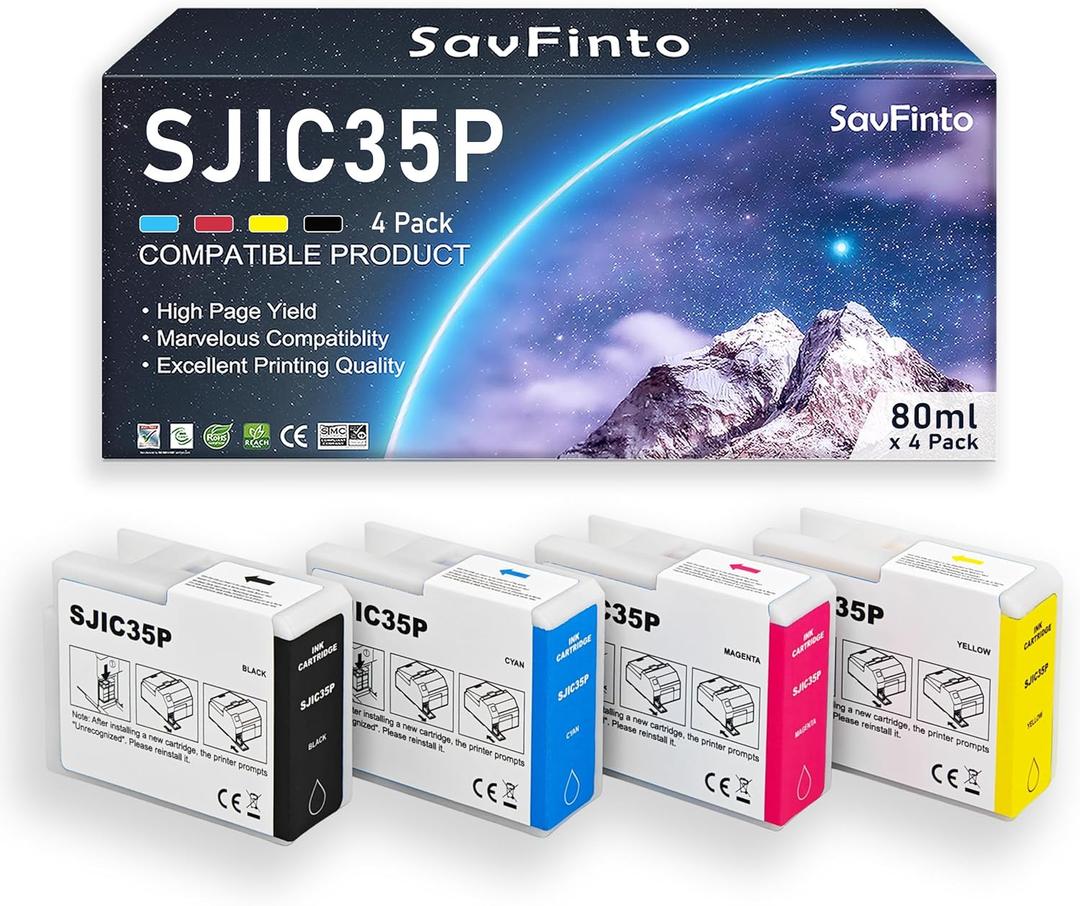 SJIC35P Ink Cartridge Remanufactured for SJIC35P SJIC35P-BK SJIC35P-C SJIC35P-M SJIC35P-Y Ink Tank for ColorWorks CW-C6000P CW-C6000A CW-C6500P CW-C6500A Inkjet Printer (Gloss BlackC/Y/M)