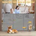 Reinforced 60” Wide Retractable Dog Gate with Cat Door Gates for Pets with Reinforced Strips 33” Tall Mesh Baby Gate Retractable Pet Gates for Dogs Indoor with Door Cats Can in and Out Freely, Gray
