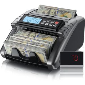LOLARAN AL1000 Money Counter Machine with Value Counting, Support Dollar and Euro, UV, MG, MT, IR, DD Counterfeit Detection, Cash Counter with LCD Display, Batch and Add, 1,000 Notes/Min