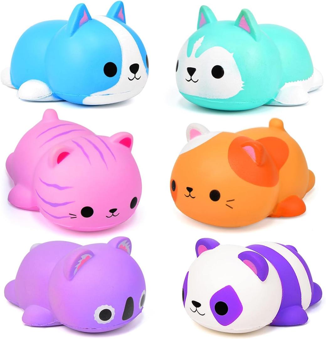 Cat Squishies Stress Balls for Adults Kids: 6PCS Jumbo Animal Squishies Slow Rising Fidget Sensory Toys Classroom Prizes Party Favors Valentines Gifts Easter Goodie Bags Christmas Stocking Stuffers