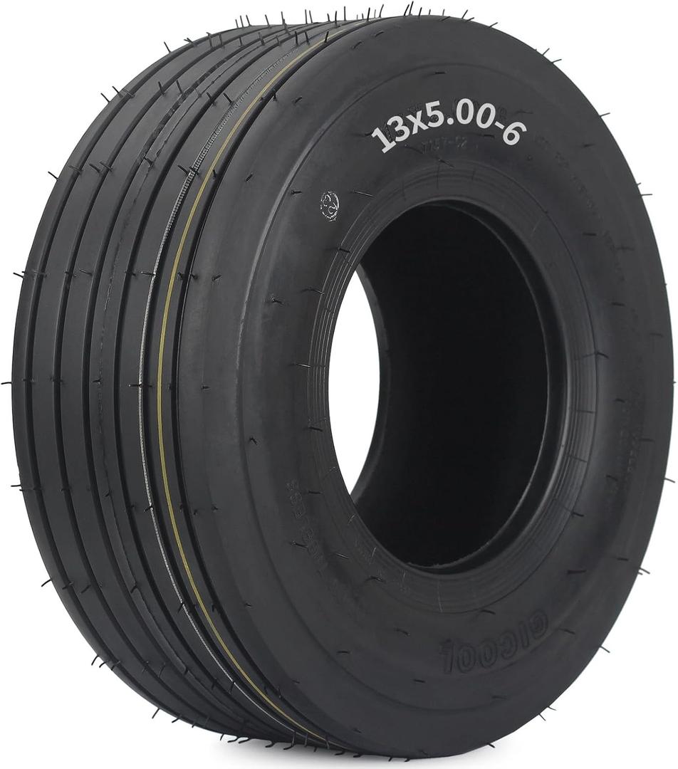 GICOOL 13x5.00-6 Tubeless Lawn Mower Tire, Riding Lawnmower Straight Rib Tread, 4 Ply