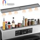 BFONS 30" Magnetic Stove Top Shelf Spice Rack Storage, Silicone Top Heat Material Stove Rack Shelf Flexible Seasoning Organizer Kitchen Shelves Gadgets with 2 Functional Prtitions for Kitchen Grey