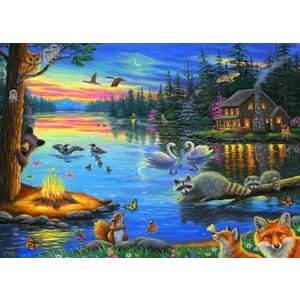 300 Piece Puzzles for Adults Large Piece - Jigsaw Puzzles for Kids Seniors - Lakeside Evening Licensed by Bridget Voth