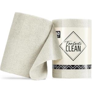 Fantasticlean Microfiber Cleaning Cloth Roll -60 Pack, Tear Away Paperless Towels, 8" x 8", Reusable Washable Rags, for Home Kitchen, Pet, Office, Indoor Outdoor, Compact and Portable (Off-White)
