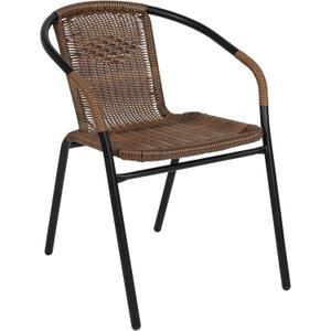 Flash Furniture Lila Medium Brown Rattan Indoor-Outdoor Restaurant Stack Chair, Dark Brown