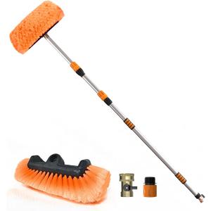 SISUPASSIE 12FT Car Wash Brush with Long Handle, 12-Inch Soft Bristle Car Cleaning Brush for Cleaning RV, Truck, Boat, Solar Panels, Orange