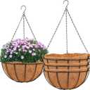 Hanging Basket Planter Plants Outdoor - 4 Pack 14 Inch Metal Hanging Planter with Coco Liners, Chain Hook Hanging Flower Pots for Indoor Outdoor Garden Porch Decoration